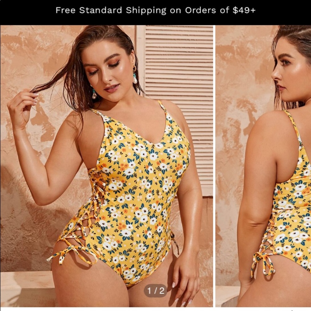 Shein Yellow Floral 1XL One Piece